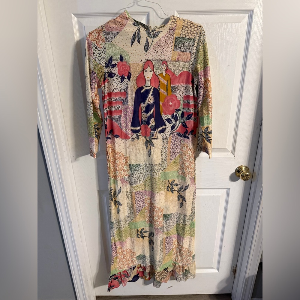 Source Unknown Floral Patchwork Maxi Dress In Cre… - image 2